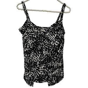 Lands End Swim Tankini Top Underwire Bra Draped Tummy Control Black White 14